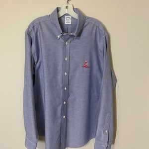 Mens Brooks Brothers Long Sleeve Blue Button Down Shirt, Cornell Logo, Size L
